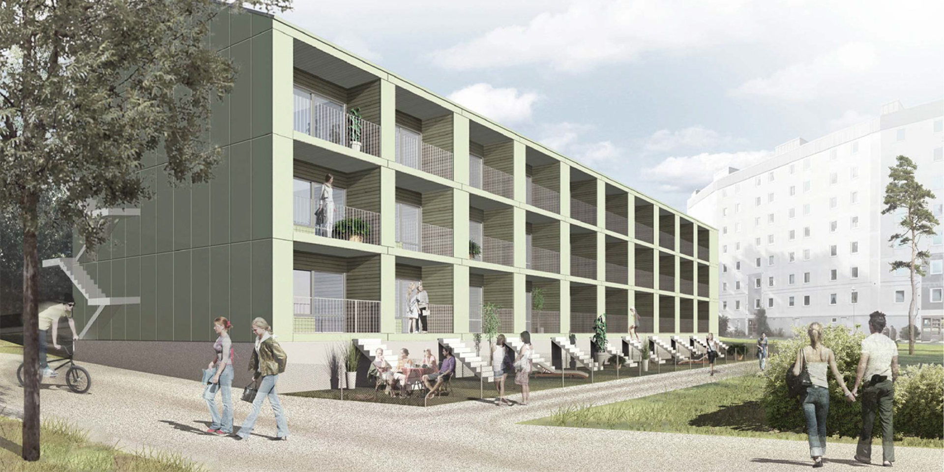 Illustration av ett flerbostadshus