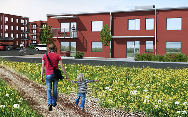 Illustration av flerbostadshus i Riksten