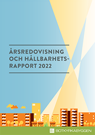 Ljusblått omslag med titeln Botkyrkabyggens Hållbarhetsrapport och årsredovisning 2022
