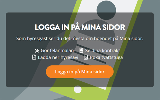 Bild från Botkyrkabyggens webb som visar var du loggar in på Mina sidor.