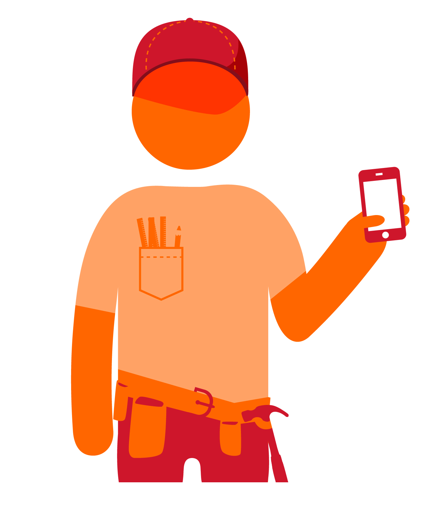 Illustration av hantverkare med smartphone i handen
